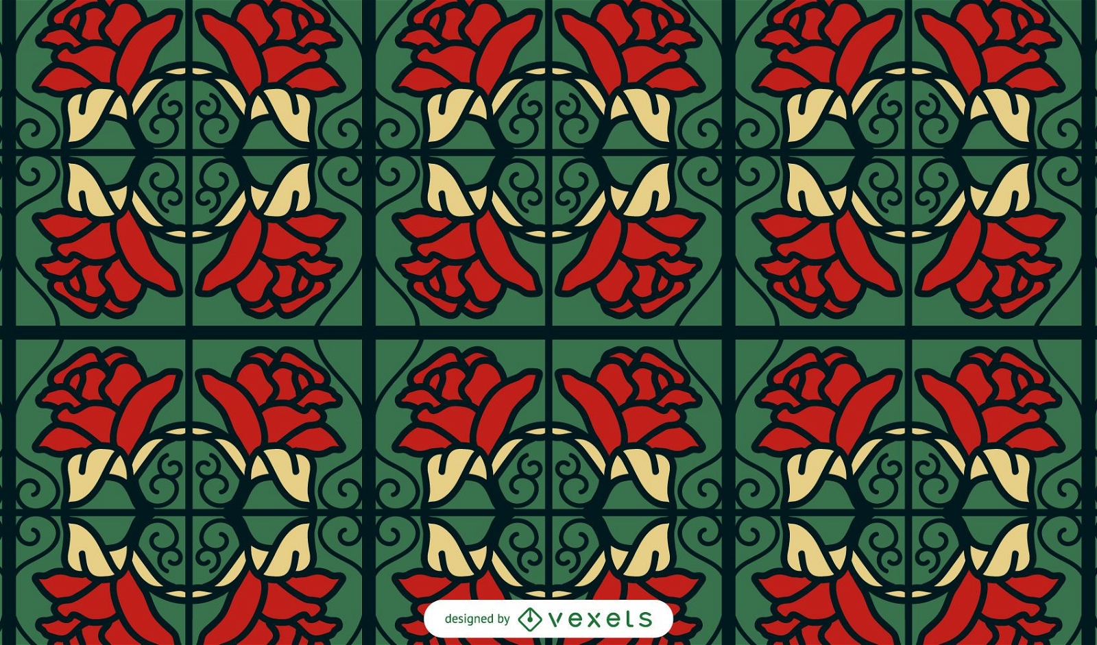 Diseño de patrón de remolinos de rosas rojas
