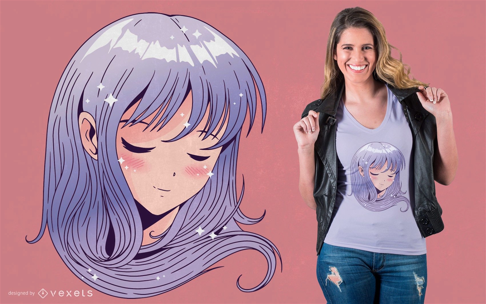 Anime Mädchen Kopf T-Shirt Design