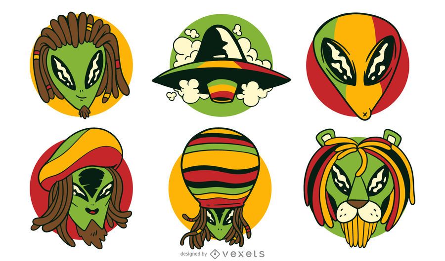 Alien reggae vector set Alien reggae vector set