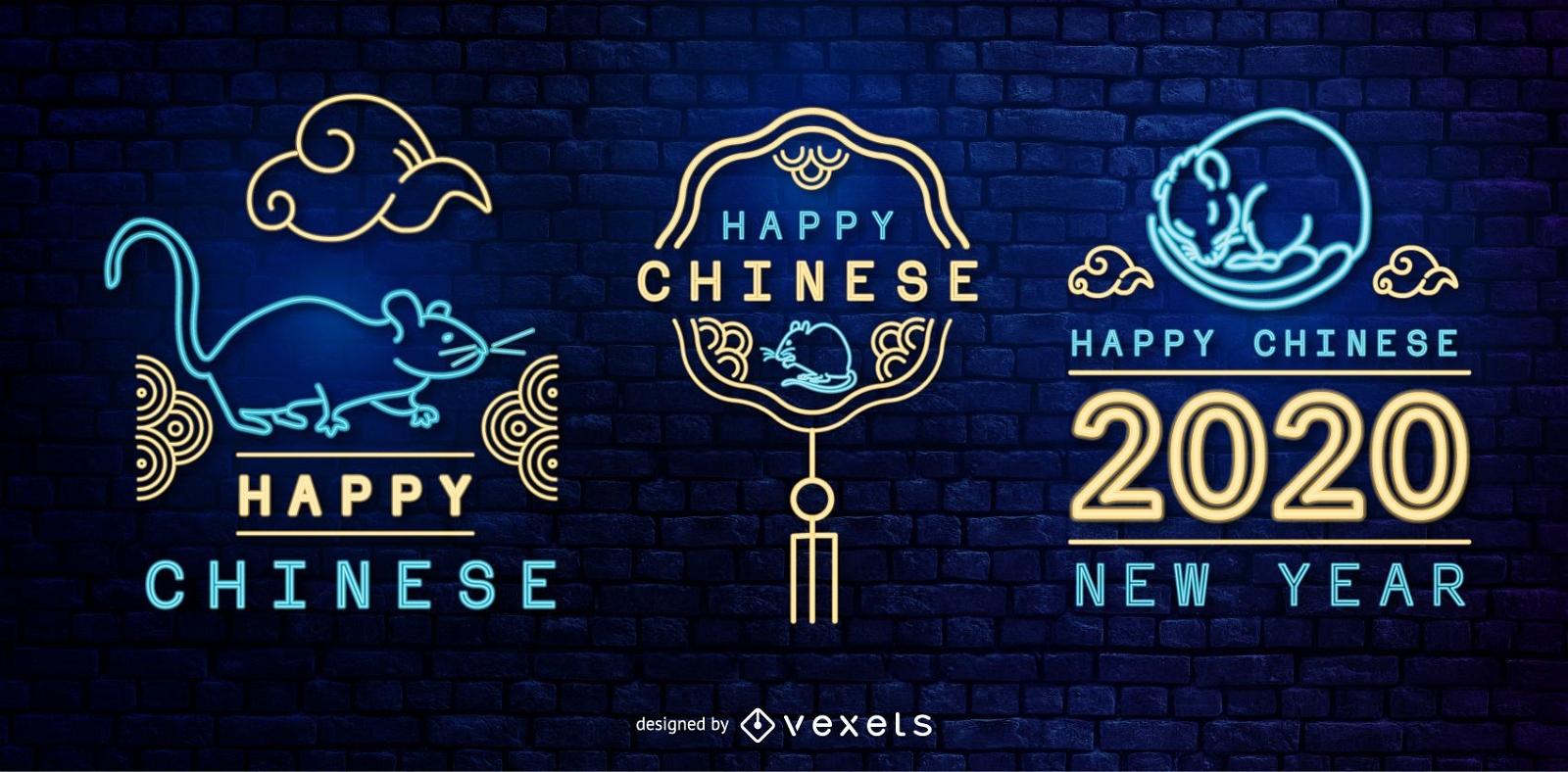 Conjunto de insignias de neón de año nuevo chino