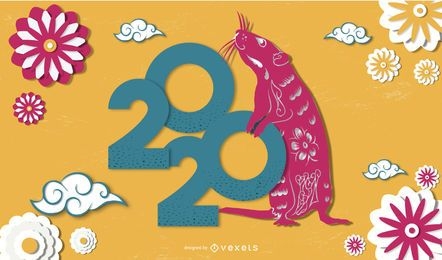 Banner de papercut del año nuevo chino 2020