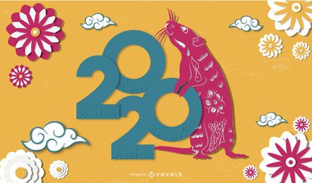 Banner recortado em papel do ano novo chinês de 2020