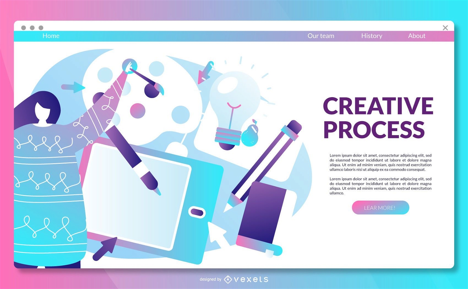 Creative process landing page template