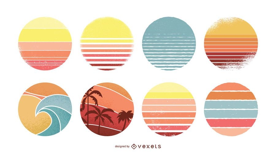 Download Vintage Sunset Circles Set - Vector Download