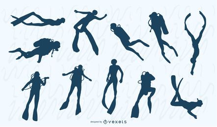 Diving people silhouette set Diving people silhouette set