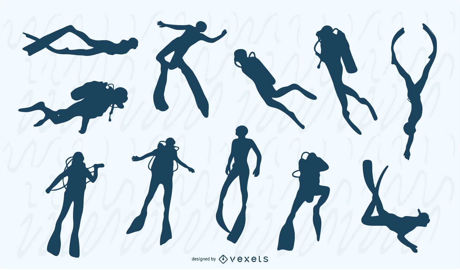 Diving people silhouette set