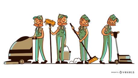 Cleaning woman character set