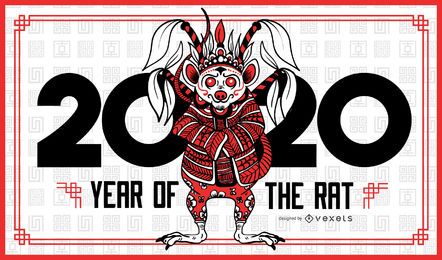Año de la plantilla de banner de rata 2020 Año de la plantilla de banner de rata 2020