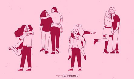 Valentine's day stroke couples set Valentine's day stroke couples set