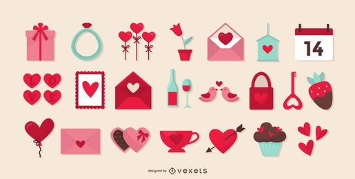 Valentines day flat elements collection