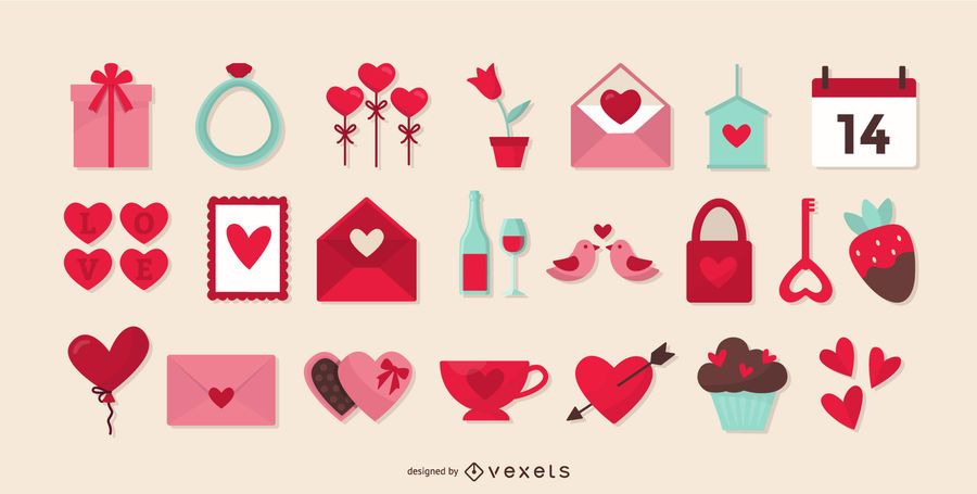 Valentines day flat elements collection Valentines day flat elements collection