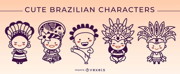 Conjunto de traços de personagens fofinhos brasileiros