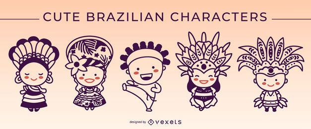 Cute brazilian characters stroke set Cute brazilian characters stroke set