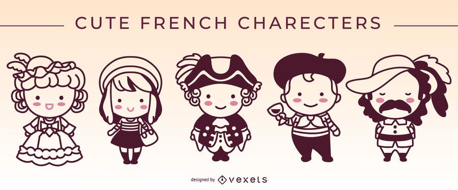 Cute french characters stroke set Cute french characters stroke set