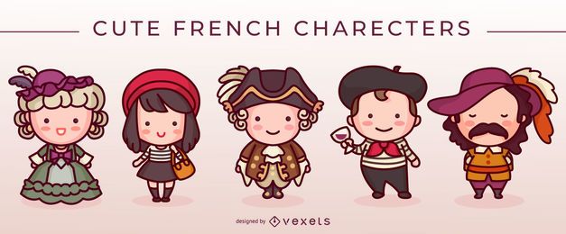 Cute French Characters Set Vector Download