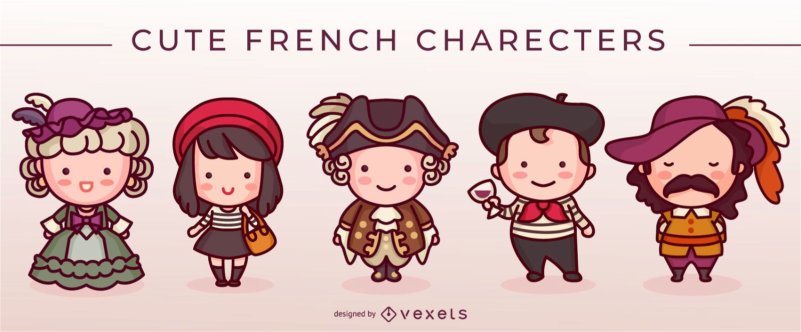 Conjunto de personagens franceses fofos