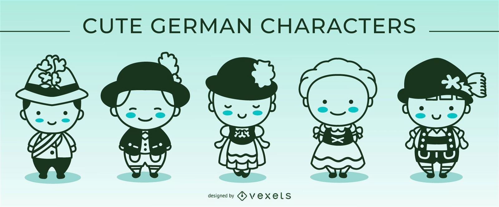 Conjunto de personagens fofinhos com traços alemães