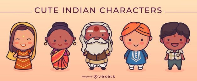 Cute indian characters set