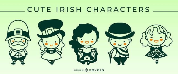 Lindo conjunto de personajes de trazo irlandés