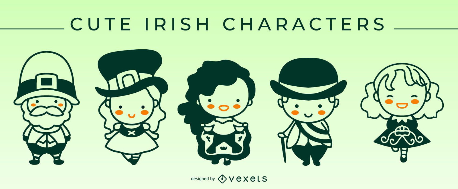 Cute irish stroke characters set