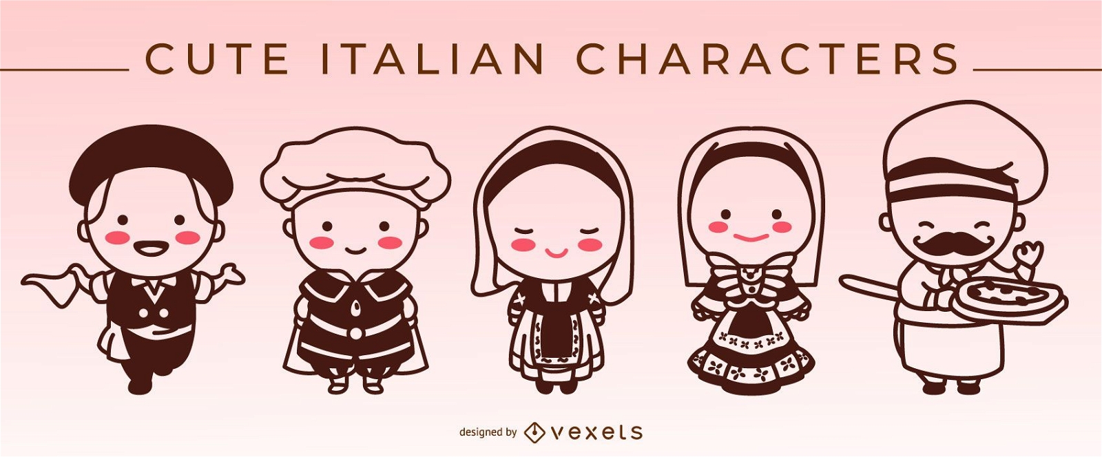 Conjunto de personagens fofinhos com tra?os italianos