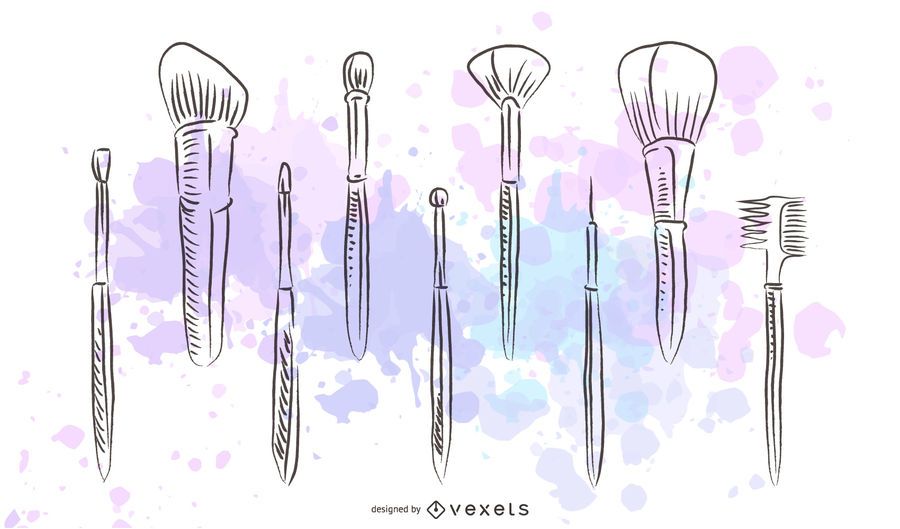 Hand Drawn Makeup Brushes Set - Vector Download