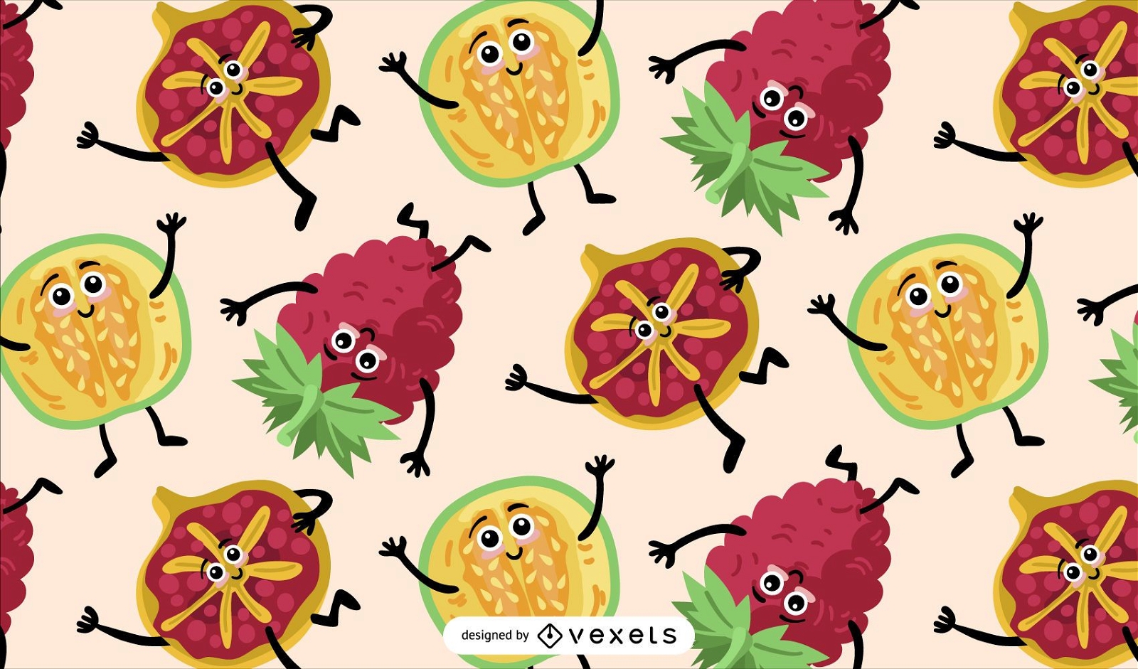 Desenho de padrões de personagens de frutas