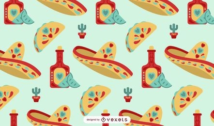 Mexican elements flat pattern design