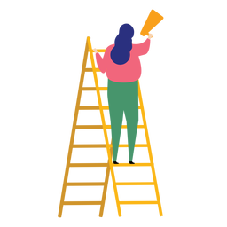 Escada degrau escada altura mulher megafone falando trompete aumento plano Desenho PNG