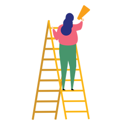 Ladder step ladder height woman megaphone speaking trumpet flat raise