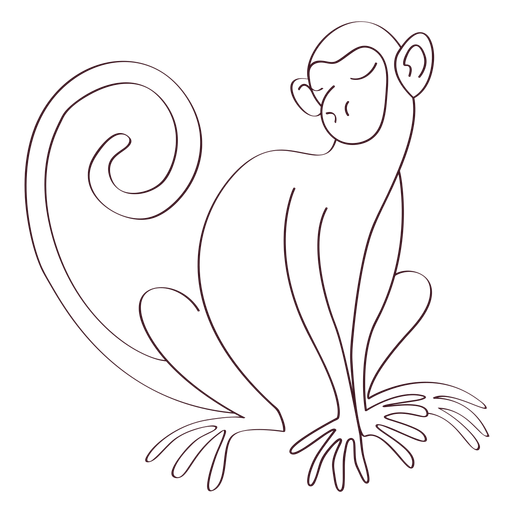 Monkey leg tail muzzle sitting line animal PNG Design