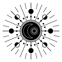 Luna sol rayo creciente punto silueta detallada cuerpo celeste Diseño PNG