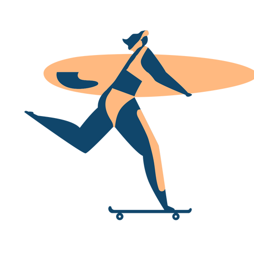Surfer mujer tabla de surf patineta detallada silueta verano