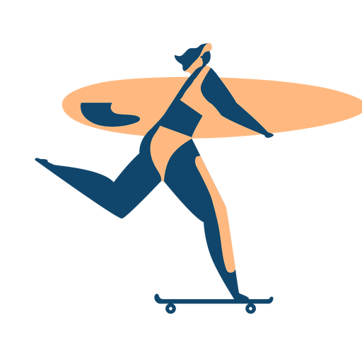 Surfer woman surfboard skateboard detailed silhouette summer