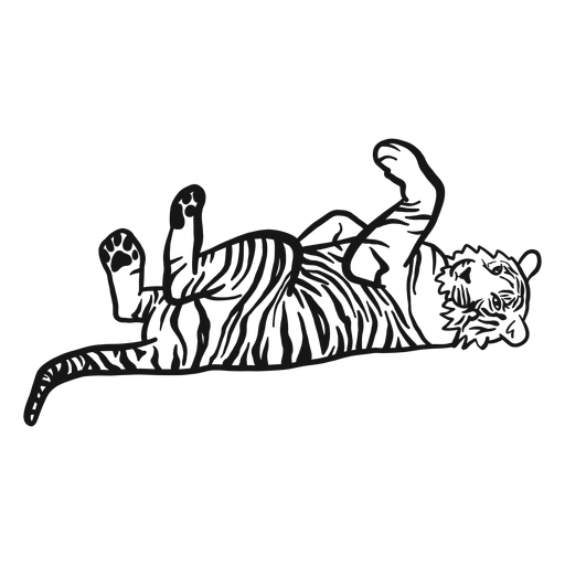 Tiger muzzle stripe lying tail ear doodle cat PNG Design
