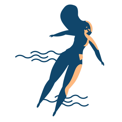 Mulher nadando ?culos onda silhueta detalhada ver?o Desenho PNG