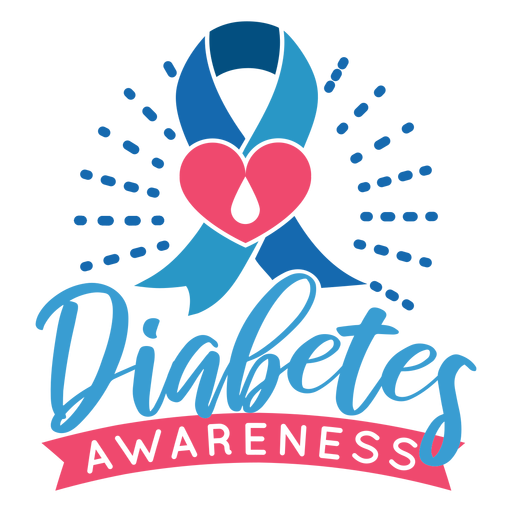 Diabetes awareness ribbon drop heart badge sticker PNG Design