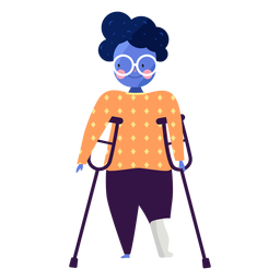 Girl glasses crutch ruddiness disabled person flat Transparent PNG