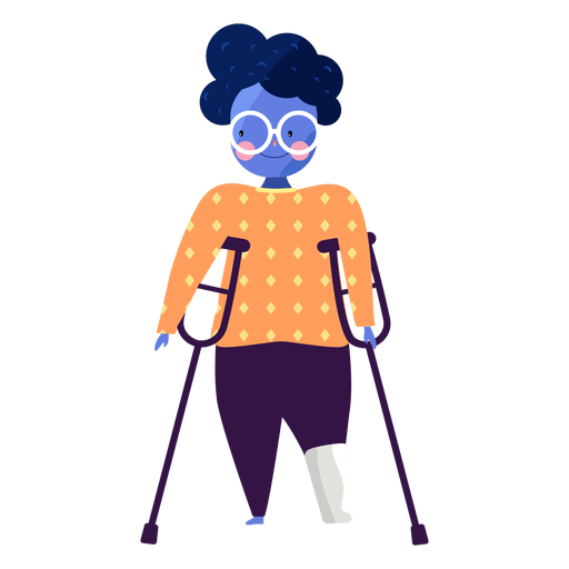 Girl glasses crutch ruddiness disabled person flat - Transparent PNG