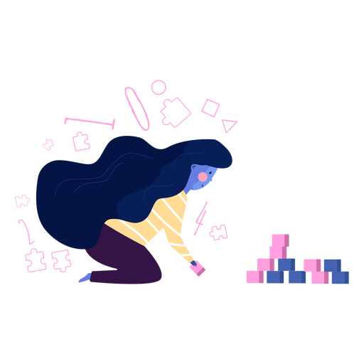 Chica ruddiness block puzzle jugando plano Diseño PNG