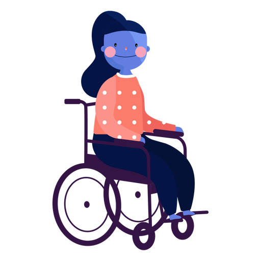 Girl wheel chair ruddiness disabled person flat PNG Design