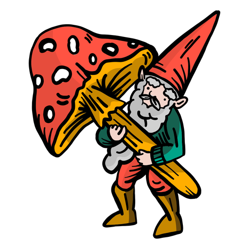 Gnome beard dwarf cap mushroom flat PNG Design