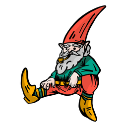 Gnome barbudo anão boné sentado no chão Desenho PNG