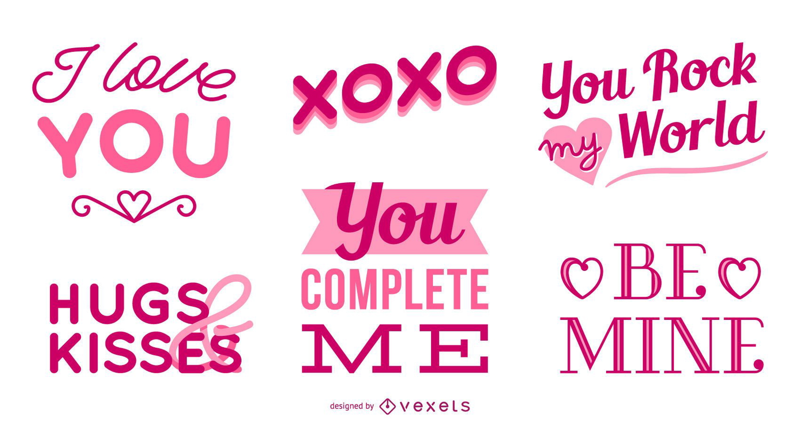 Valentine's day quotes lettering set