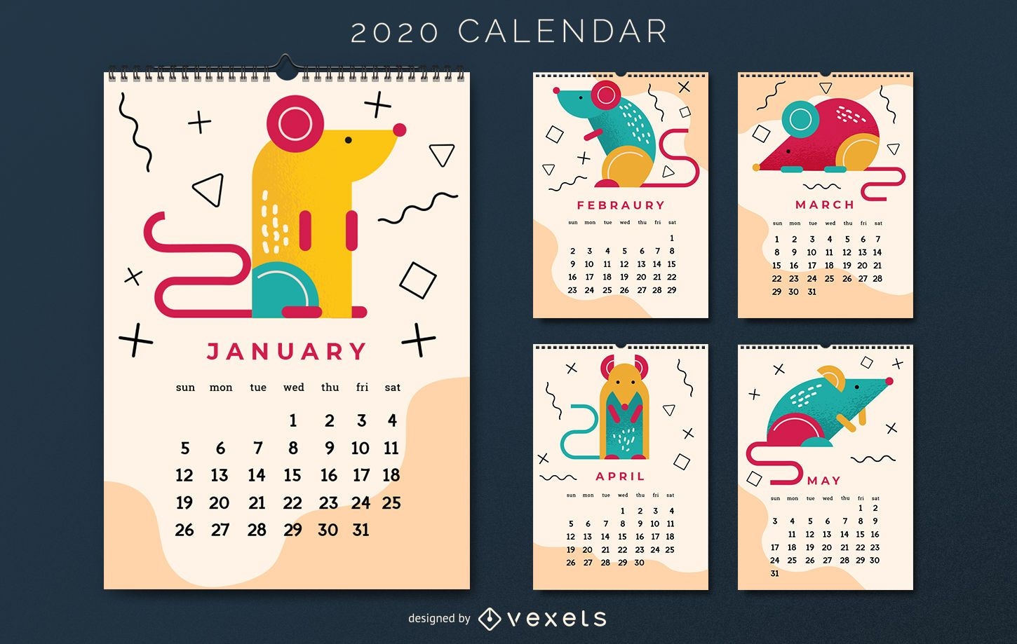Diseño de calendario de año nuevo chino