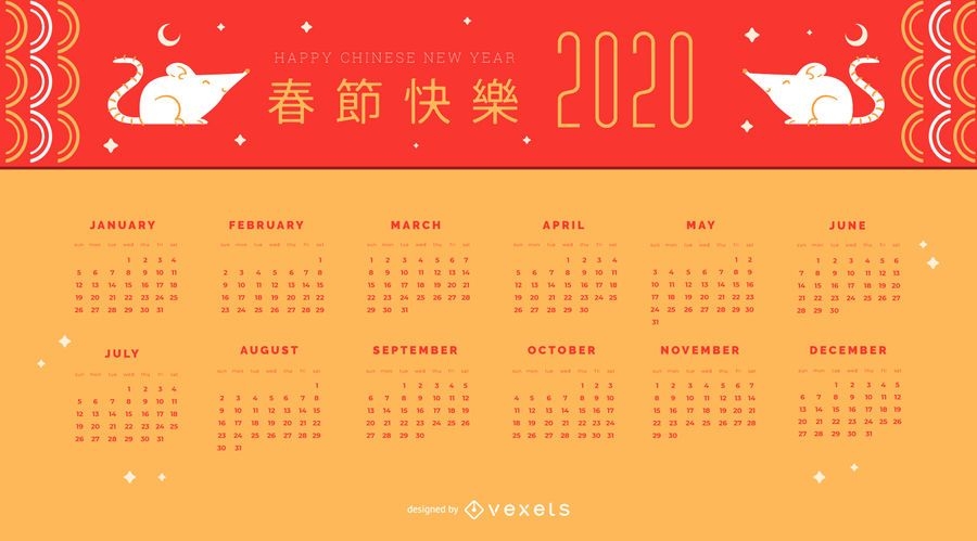 Chinese New Year Rat Calendar Design Vector Download