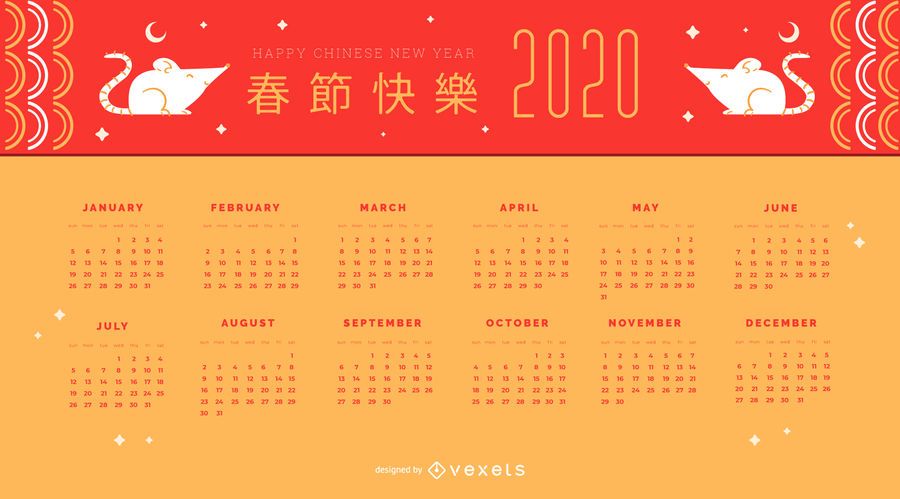 Design de calendário de rato de ano novo chinês Design de calendário de rato de ano novo chinês