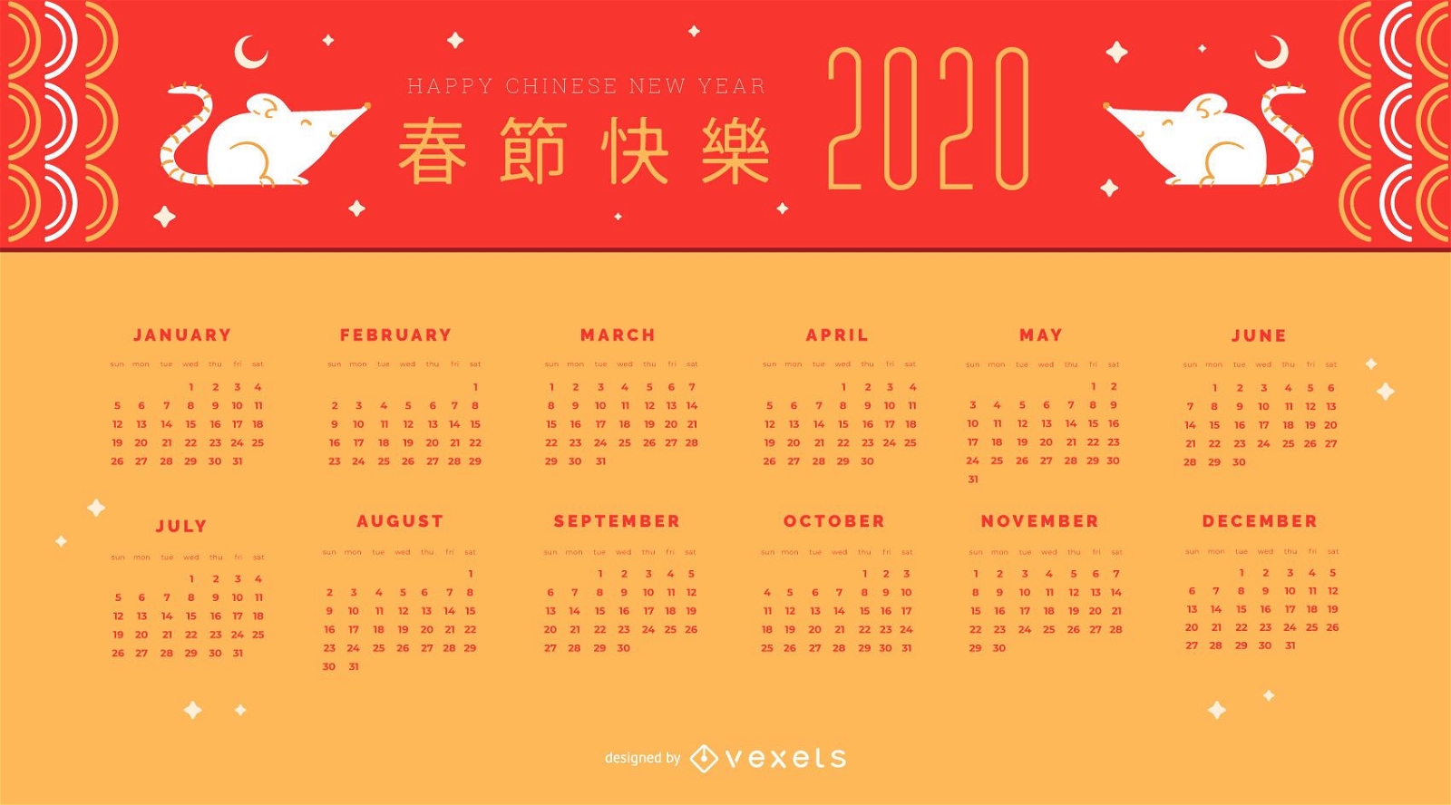 Chinese new year rat calendar design