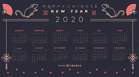 Diseño de calendario de año nuevo chino 2020