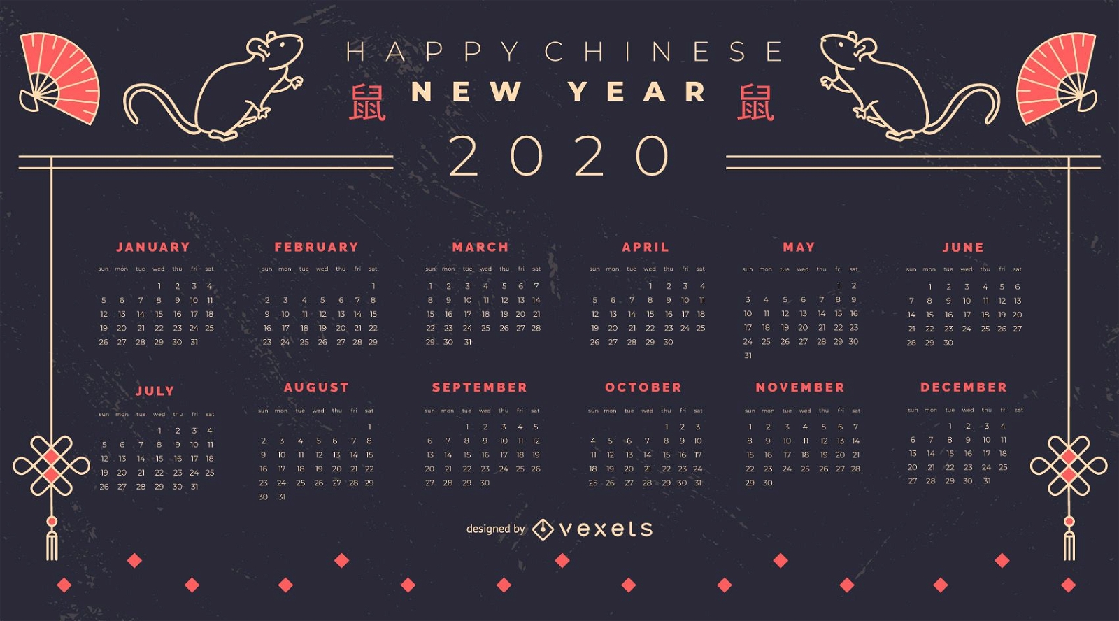 Design do calendário chinês para o ano novo de 2020